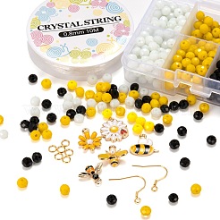 キットを作るDIYイヤリング  420個入り3色不透明ソリッドカラーガラスビーズ  10本5スタイルアロイエナメルペンダント  304ステンレススチールイヤリングフック＆丸カン  弾性水晶の線  ミックスカラー  ビーズ：140個/色&nbsp;DIY-LS0003-68