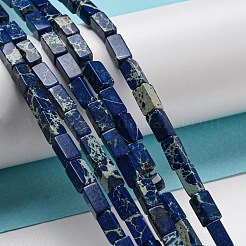 ナチュラルインペリアルジャスパービーズ連売り  染め  長方形  ブルー  6.3~6.8x3~3.5x3~3.5mm  穴：0.8mm  約59個/連  14.96~15.28インチ（38~38.8cm）&nbsp;G-C084-C04-02