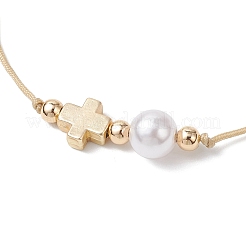 Женские плетеные браслеты из искусственного жемчуга и сплава из АБС-пластика BJEW-JB12517