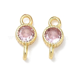 Латунные подвески-коннекторы с плоскими круглыми фианитами&nbsp;KK-P348-11G