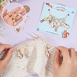 Маркеры петель с замком подвески из сплава эмали и радуги и единорога HJEW-AB00050