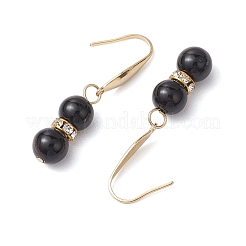 Женские серьги-подвески из натурального черного оникса со стразами EJEW-JE06042