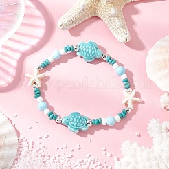 3 шт. синтетические бирюзовые и фарфоровые и окрашенные натуральные бусины говлита эластичные браслеты для женщин&nbsp;BJEW-JB11793