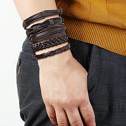 1 sachet de bracelets unisexes en cordon tressé en cuir PU&nbsp;BJEW-CL0001-47B