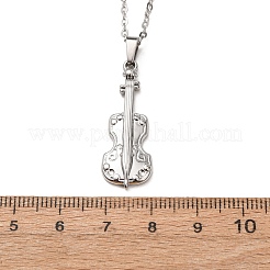 Collares con colgante de violín de acero inoxidable 304 y cadena de cable para hombres y mujeres&nbsp;NJEW-K308-11P