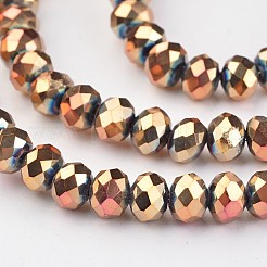 電気メッキガラスビーズ連売り  多面カット  ロンデル  ローズゴールドメッキ  6x4mm  穴：1mm  約100個/連  15.7インチ&nbsp;EGLA-G014-6mm-FP01