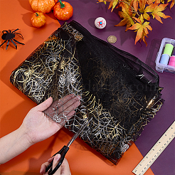 Ткань из полиэстеровой марли с пауком и паутиной на Хэллоуин AJEW-WH0314-677A