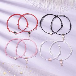 8 個 8 スタイルのハート & スケルトンキー合金エナメル編組ビーズブレスレットセット  調節可能なカップルブレスレット  ミックスカラー  内径：2-5/8~3-7/8インチ（6.6~9.8cm）  1個/スタイル&nbsp;BJEW-JB09772-S