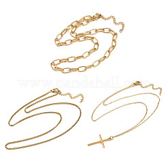 304 нержавеющая сталь крест кулон 3 слой ожерелья для женщин&nbsp;LS-NJEW-F343-02G