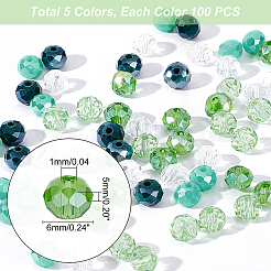 500個5色ガラスビーズ連売り  多面カット  ロンデル  ミックスカラー  6x5mm  穴：1mm  100個/カラー&nbsp;EGLA-PH0001-28A