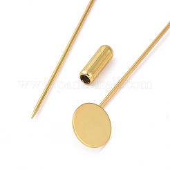 真鍮のラペルピンベースのセッティング  丸皿付き  ゴールドカラー  101~104mm  ピン：1mm  トレイ：10mm&nbsp;LS-KK-I693-02E-G