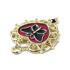 合金エナメルチャーム  ラインストーン付き  バタフライチャーム付きハート  ゴールドカラー  33.5x26x3mm  穴：2.8mm&nbsp;ENAM-B058-01G-01