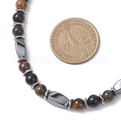 Ожерелья из круглых бусин из натурального тигрового глаза и обсидиана и синтетического немагнитного гематита&nbsp;NJEW-JN05728-01