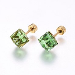 304ステンレススチール製耳たぶプラグ  スクリューバックイヤリング  ガラスラインストーン付き  キューブ  ミックスカラー  6x6x6mm  ピン：1mm  12のペア/袋&nbsp;EJEW-H362-01G