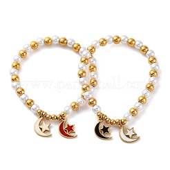 201 браслет из нержавеющей стали с круглыми бусинами BJEW-C090-03G-E