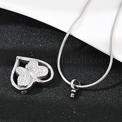 304 нержавеющая сталь микропаве прозрачный кубический цирконий бабочка сердце кулон урна для праха домашних животных ожерелья&nbsp;LS-NJEW-S455-10P