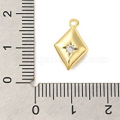 リアル 18k ゴールドメッキラックメッキ真鍮マイクロパヴェキュービックジルコニアペンダント  鉛フリー＆カドミウムフリー  菱形チャーム  15.5x10x4.5mm  穴：1.2mm&nbsp;KK-S396-04A