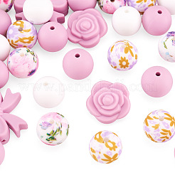 34 pièces 6 styles de perles de silicone&nbsp;SIL-TA0003-51A