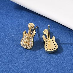 Серьги-гвоздики для гитары с микропаве из прозрачных кубических цирконий из латуни&nbsp;EJEW-F400-08G