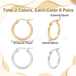 12 пара серег-колец из нержавеющей стали 201 двух цветов для женщин&nbsp;EJEW-UN0003-02