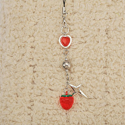 2 шт. 2-х цветные ремешки для мобильного телефона в стиле лэмпворк ручной работы с клубникой HJEW-GL0001-13