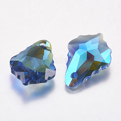 カット加工ガラスラインストーンチャーム  模造オーストリアのクリスタル  葉  サファイア  10x15x5mm  穴：1mm&nbsp;RGLA-F052-206PS