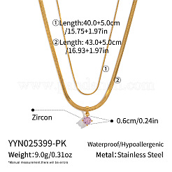 Двухслойные ожерелья из нержавеющей стали 304 с плоским круглым кулоном и кубическим цирконием для женщин&nbsp;VV1758-1