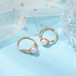 Кольца на палец самородки из натурального культивированного пресноводного жемчуга RJEW-JR00697-01