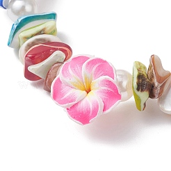 Браслеты ручной работы из полимерной глины с цветами и натуральными ракушками BJEW-JB12582