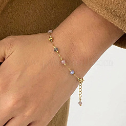 Gliederarmband aus Edelstahl 304 und facettierten Rondellperlen aus Naturstein für Damen&nbsp;TY8099-3