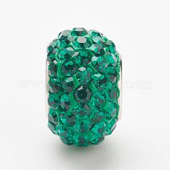 オーストリアクリスタルヨーロピアンビーズ  大穴ビーズ  スターリングシルバーコア925個  ロンデル  205 _emerald  11~12x7.5mm  穴：4.5mm&nbsp;STER-E049-E03