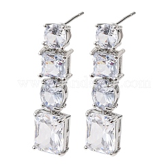 Прямоугольные серьги-гвоздики из латуни с микропаве и цирконием&nbsp;EJEW-C174-06P