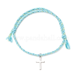 201 браслет с подвесками-крестиками из нержавеющей стали&nbsp;BJEW-JB13463