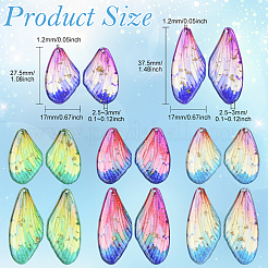 エポキシ樹脂ペンダント4セット  蝶の羽  金箔＆グリッターパウダー入り  ミックスカラー  37.5x17x2.5~3mm  穴：1.2mm  1セット/色&nbsp;RESI-CJ0005-18