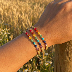 3 Stück verstellbares Chakra-Armband-Set mit runden Perlen aus Natur- und Kunststeinen&nbsp;ZZ4943-3