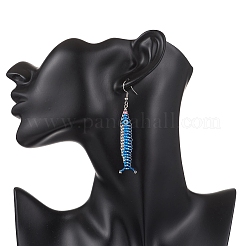 Серьги-подвески из стеклянных бусин тихоокеанской сайры&nbsp;EJEW-MZ00647