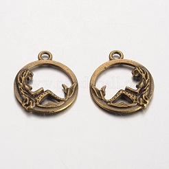 人魚チベットスタイルの合金のペンダント付きのフラットラウンド  鉛フリー＆ニッケルフリー＆カドミウムフリー  アンティークブロンズ  19.5x16.5x2mm  穴：2mm  約295個/325g&nbsp;LS-PALLOY-K110-21AB-NR