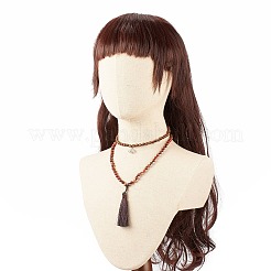Collier double couche de perles de bois rondes avec fermoir magnétique en laiton&nbsp;NJEW-JN03858