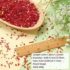 ガラスシードビーズ200g  混合スタイル  混合図形  レッド  1~27x2~4mm  穴：0.7~1mm&nbsp;SEED-SZ0001-026E