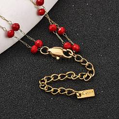 Ионное покрытие (ip) 304 нержавеющая сталь и граненые красные стеклянные цепочки двухслойные ожерелья для женщин NJEW-K255-32G