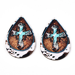 Grands pendentifs en bois avec croix imprimée&nbsp;WOOD-CJC0015-01C