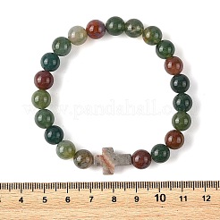 Braccialetti elasticizzati con perline rotonde di agata indiana naturale da 8.5 mm&nbsp;BJEW-JB14342-01