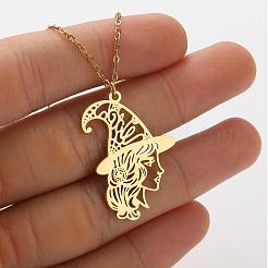 Collane con ciondolo a forma di strega in acciaio inossidabile per Halloween 201 per donna&nbsp;WG0654A-01