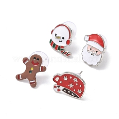 Серьги-гвоздики из сплава с эмалью на рождественскую тематику EJEW-B068-02KCGG-02