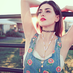 2 шт. 2-х цветные стеклянные бусины-лариаты с цепочкой из сплава «Бостон» NJEW-AN0001-05