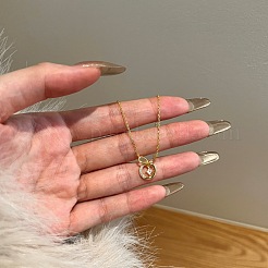 Круглое кольцо 925 стерлинговое серебро паве кубический цирконий кулон ожерелья для женщин NJEW-F338-01G