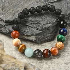 Круглый эластичный браслет из бисера из натуральных ракушек и смешанных драгоценных камней BJEW-JB09359