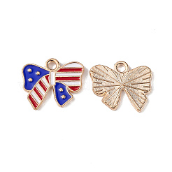 アメリカの国旗スタイルの合金エナメル ペンダント  ライトゴールド  ちょう結びチャーム  カラフル  13x16x1.5mm  穴：2mm&nbsp;X-ENAM-K067-26