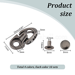 40セット4色の合金ブーツレースフック  クライミングやアウトドアシューズ用  リベットで  ミックスカラー  22x11x5mm  穴：3mm  10セット/カラー&nbsp;FIND-PH0020-94