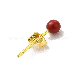 エナメルラウンドボールスタッドピアス  女性のためのゴールデン 925 スターリングシルバー ジュエリー  レッド  14.5x3mm  ピン：0.8mm&nbsp;EJEW-C020-01G-02